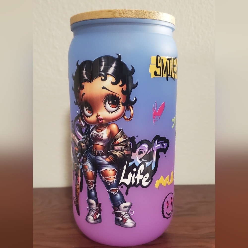 Betty boop graffiti chic street art beauty plastic ombre color tumbler